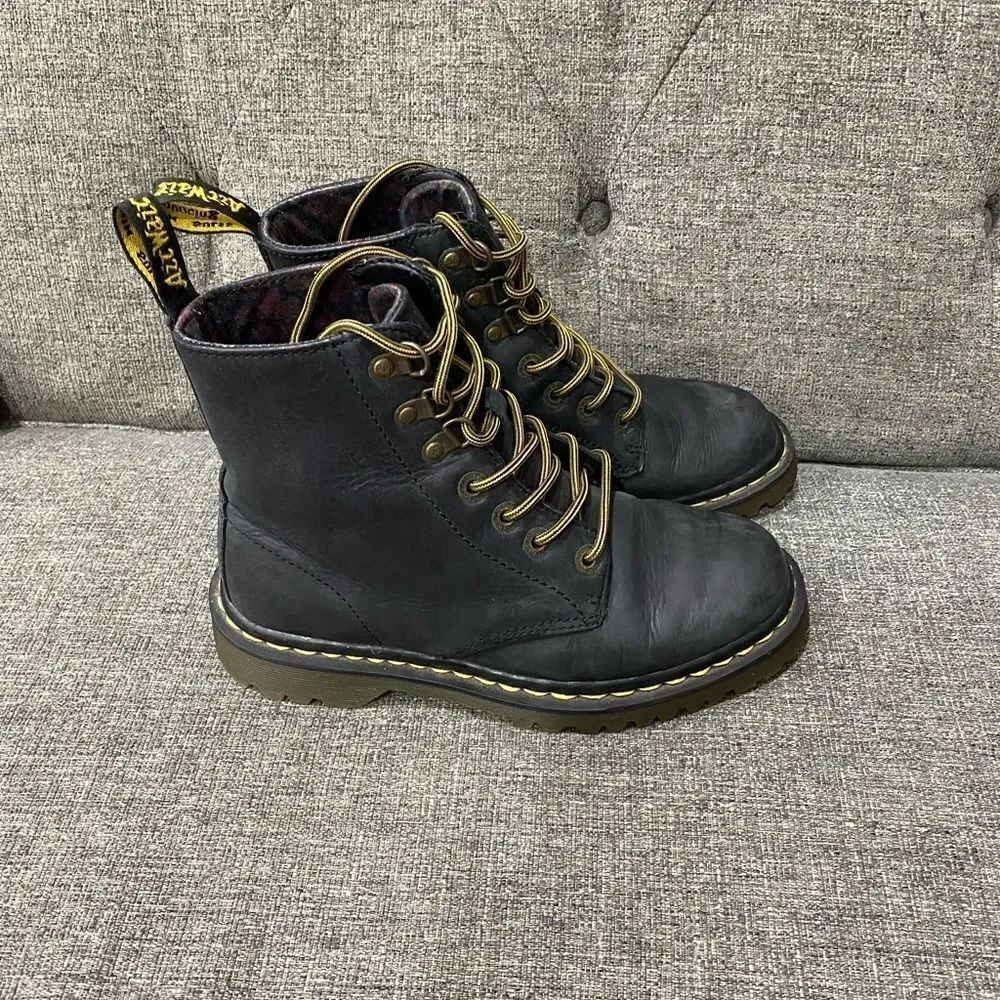 Dr Martens Luana Black Leather Combat Boots Women Size 6